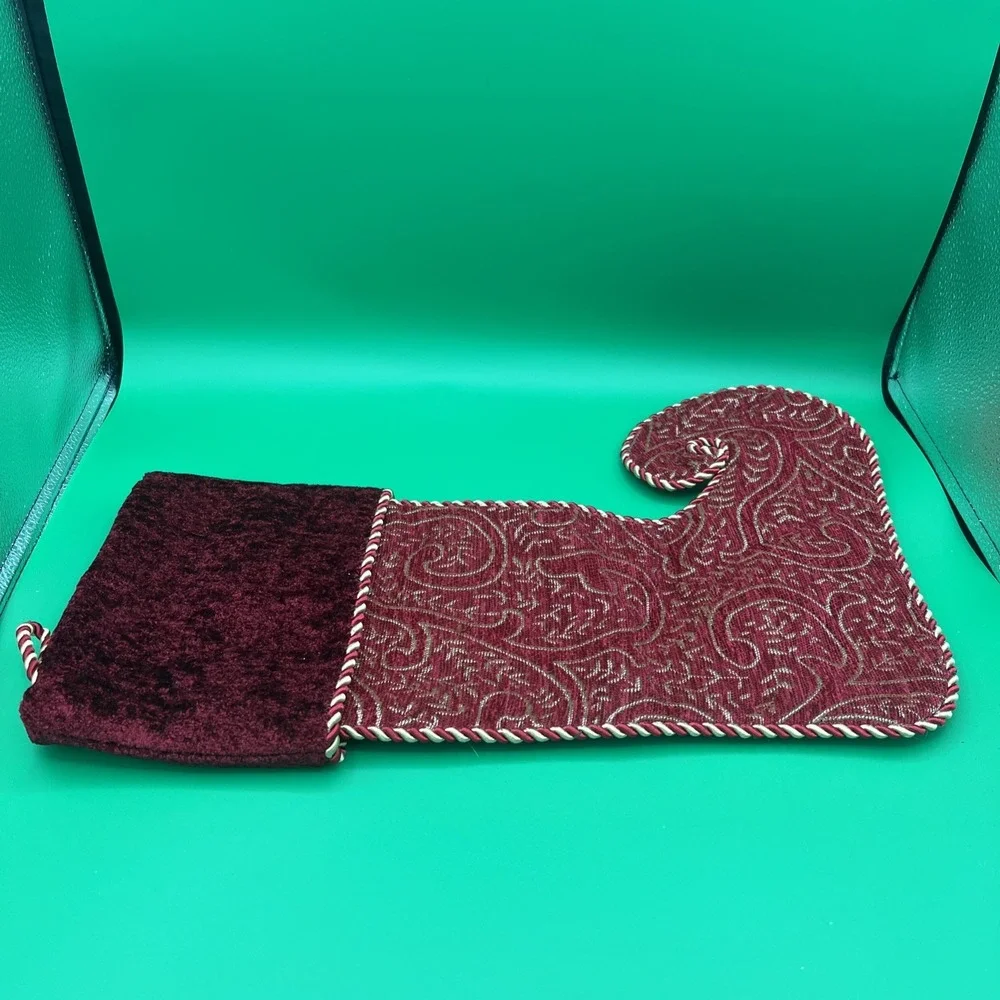 New no‎ tags burgundy red velvet, Satin Christmas Stocking Tapestry Elf Boot